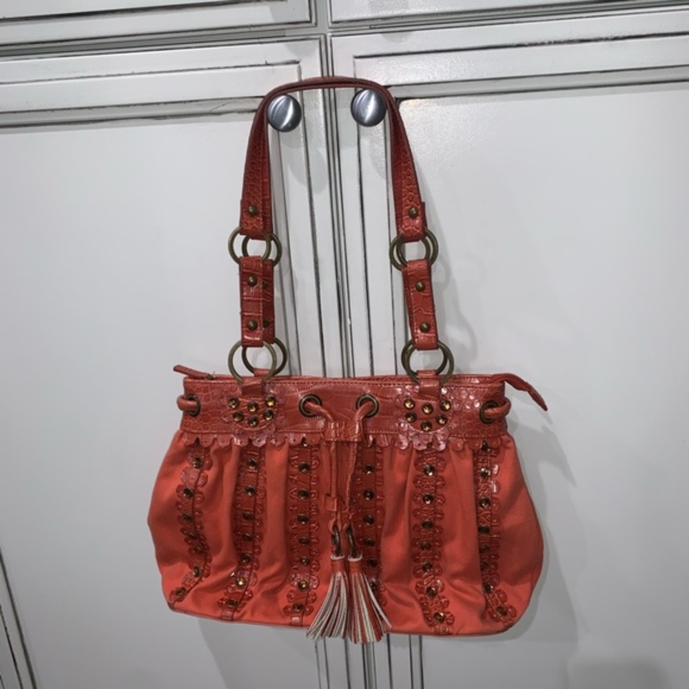 Sondra Robert’s Orange studded Croc embossed Bag - Picture 4 of 10